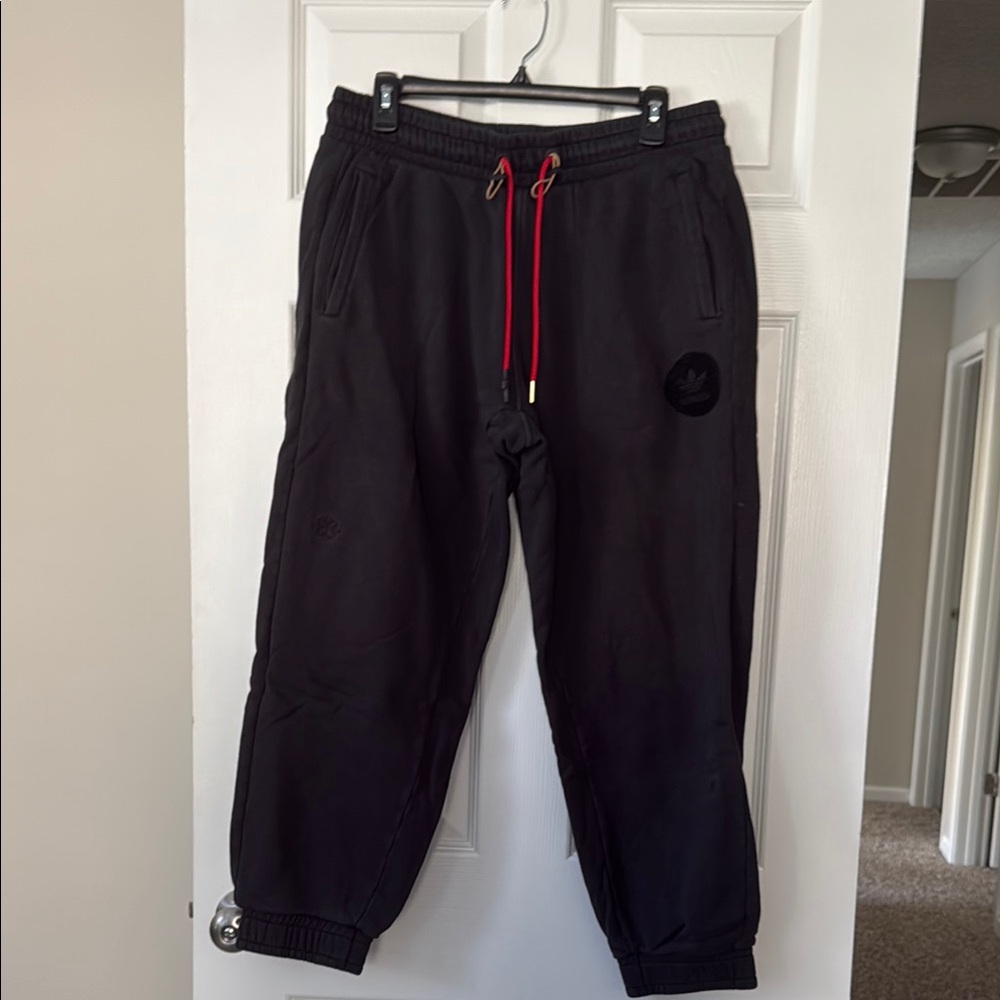 Adidas Black Joggers with Red Drawstring